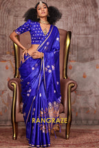 Royal Blue Satin Handloom Weaving Silk Saree