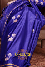 Royal Blue Satin Handloom Weaving Silk Saree