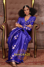 Royal Blue Satin Handloom Weaving Silk Saree