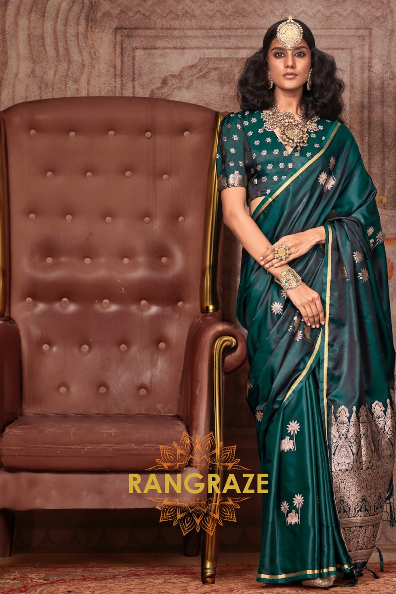 Emerald Green Banarasi Silk Saree with Zari Brocade