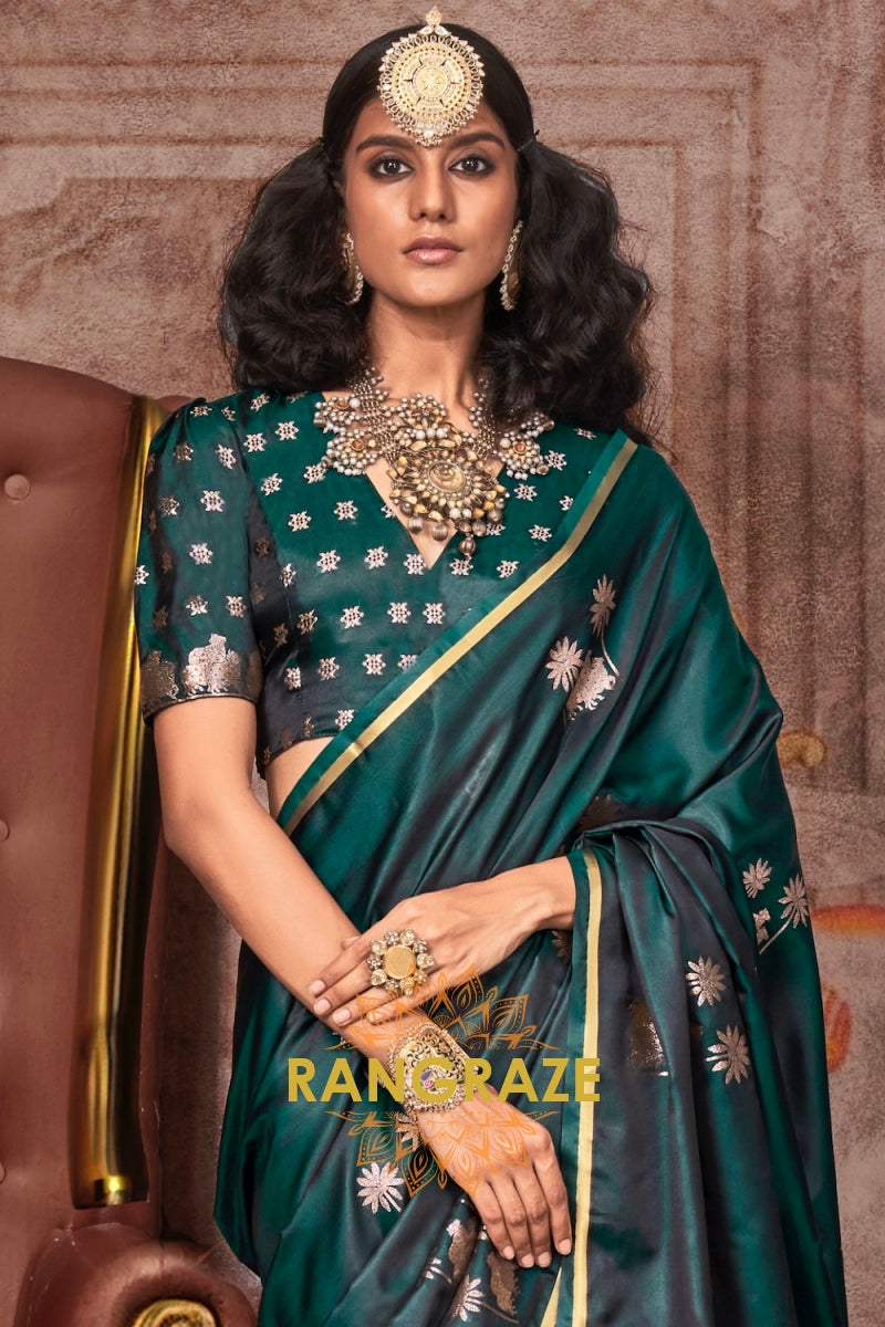 Emerald Green Banarasi Silk Saree with Zari Brocade