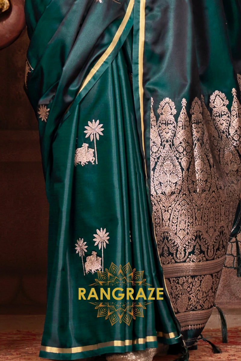 Emerald Green Banarasi Silk Saree with Zari Brocade