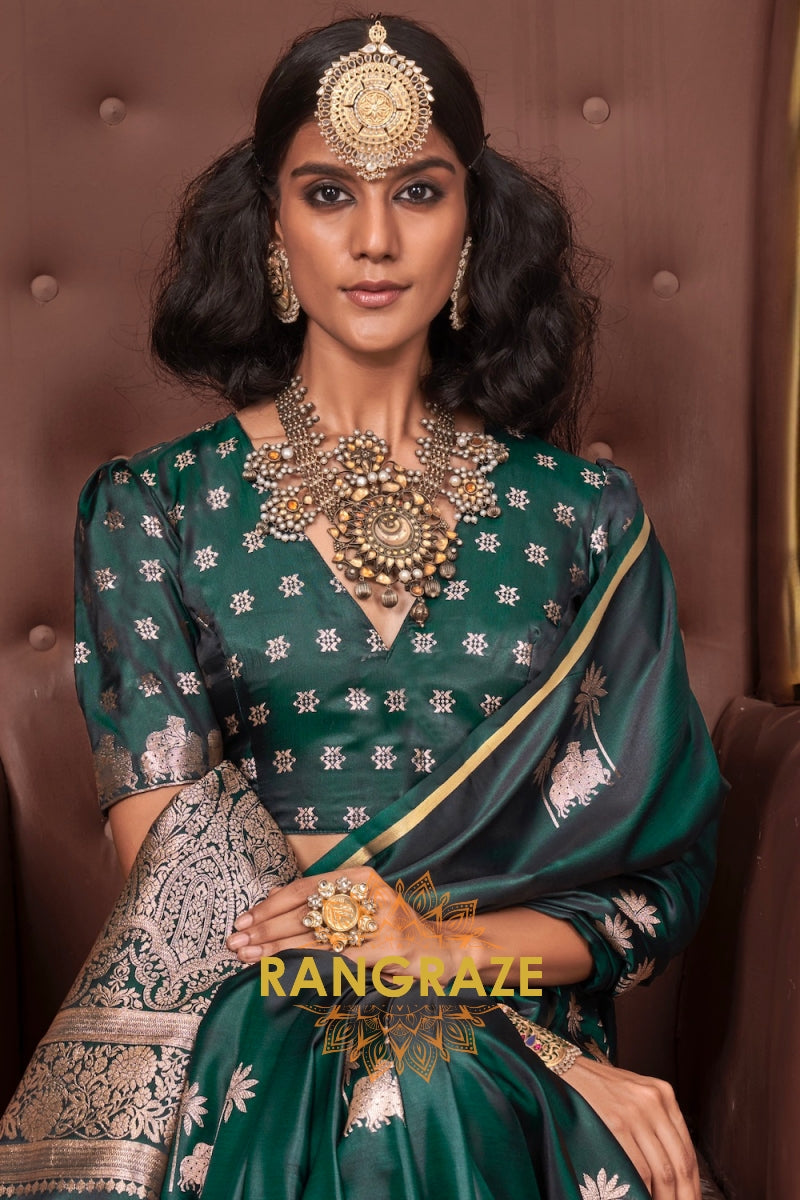 Emerald Green Banarasi Silk Saree with Zari Brocade