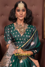 Emerald Green Banarasi Silk Saree with Zari Brocade