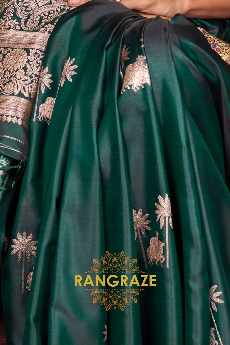 Emerald Green Banarasi Silk Saree with Zari Brocade