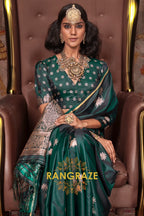 Emerald Green Banarasi Silk Saree with Zari Brocade
