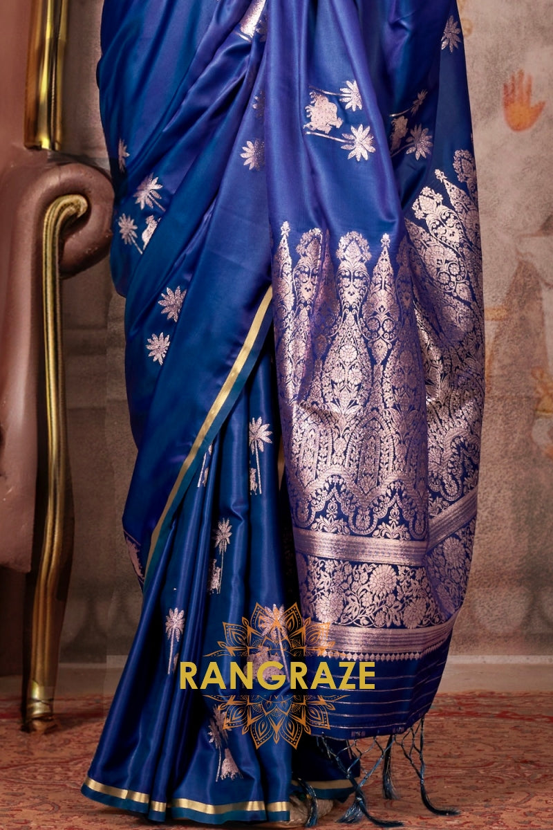 Cobalt Blue Pichwai Weaving Banarasi Silk Saree