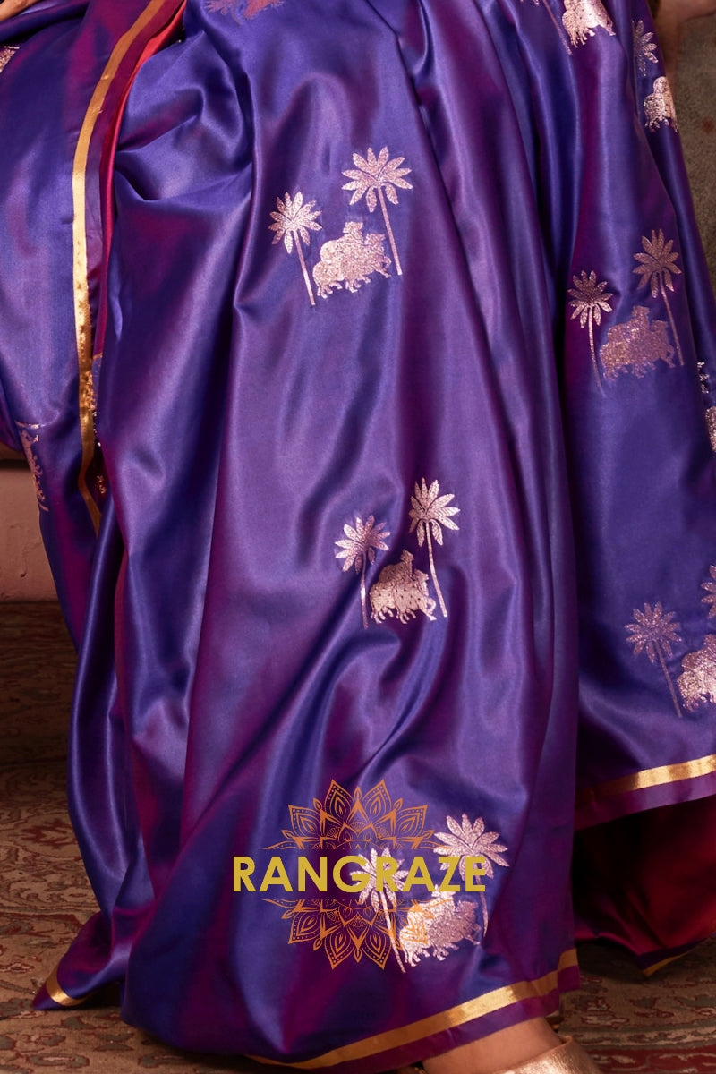 Regal Purple Satin Handloom Weaving Silk Saree with Pichwai Zari Design