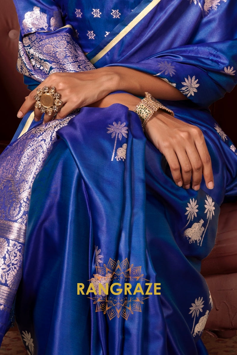 Cobalt Blue Pichwai Weaving Banarasi Silk Saree
