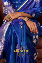 Cobalt Blue Pichwai Weaving Banarasi Silk Saree