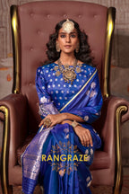 Cobalt Blue Pichwai Weaving Banarasi Silk Saree