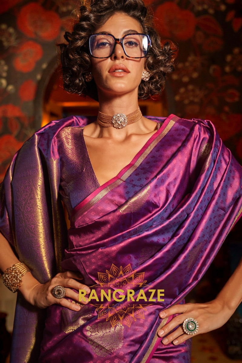 Coral Radiance Banarasi Handwoven Silk Saree