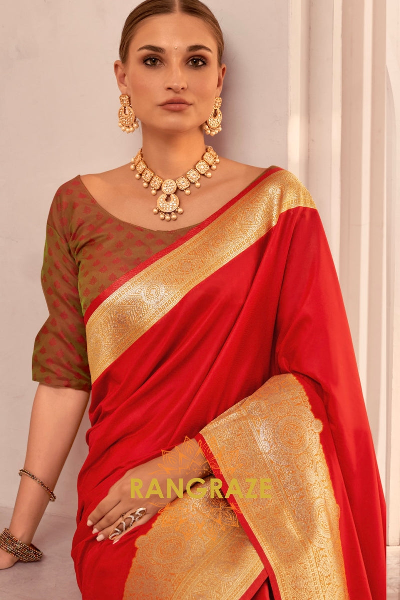 Crimson Elegance Banarasi Silk Saree