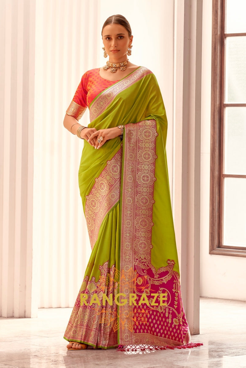 Mehendi Bloom Banarasi Silk Saree