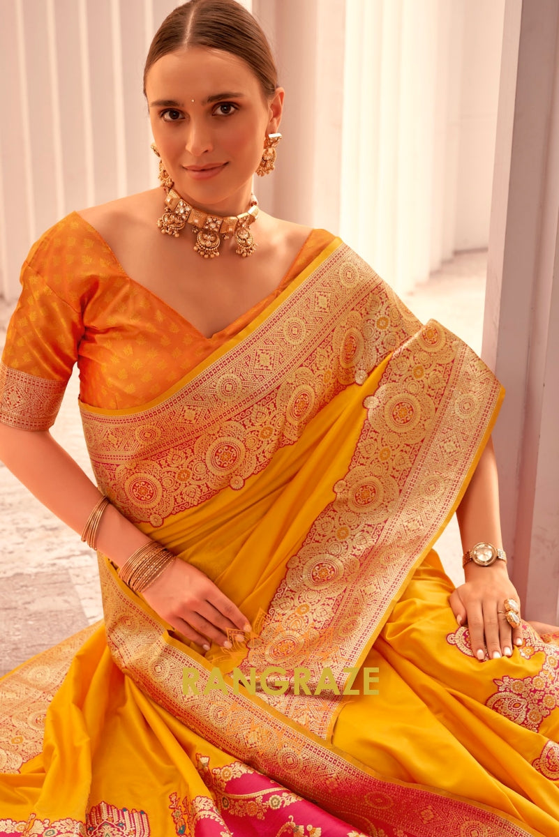 Sunrise Yellow Banarasi Silk Saree