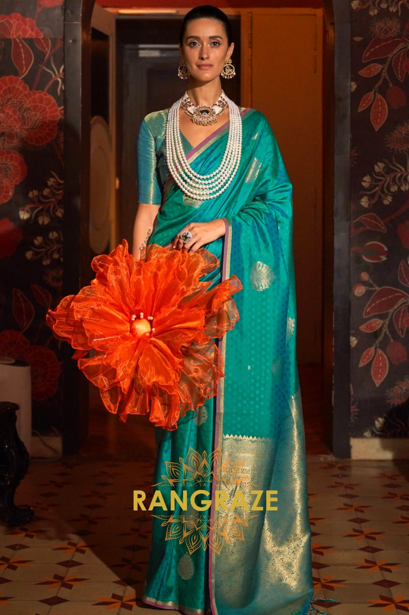 Green Majesty Banarasi Handwoven Silk Saree