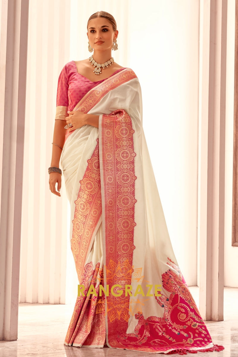 Blush Ivory Banarasi Silk Saree