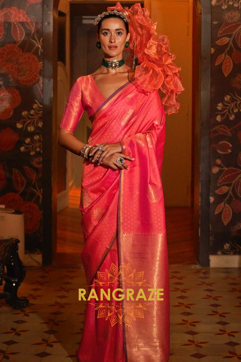 Ruby Blossom Banarasi Handwoven Silk Saree