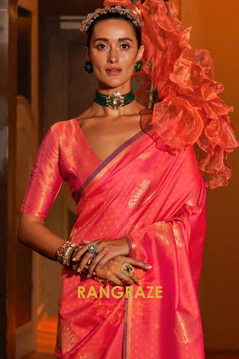 Ruby Blossom Banarasi Handwoven Silk Saree
