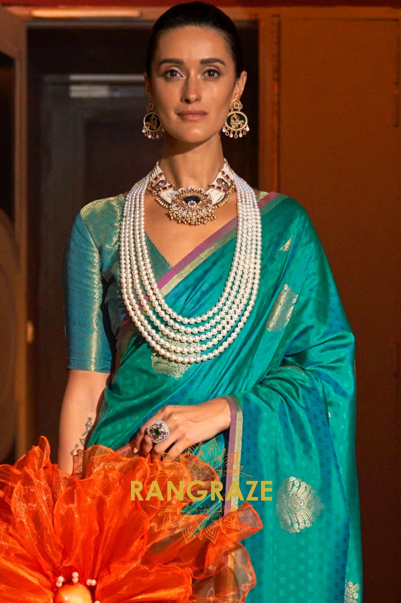 Green Majesty Banarasi Handwoven Silk Saree