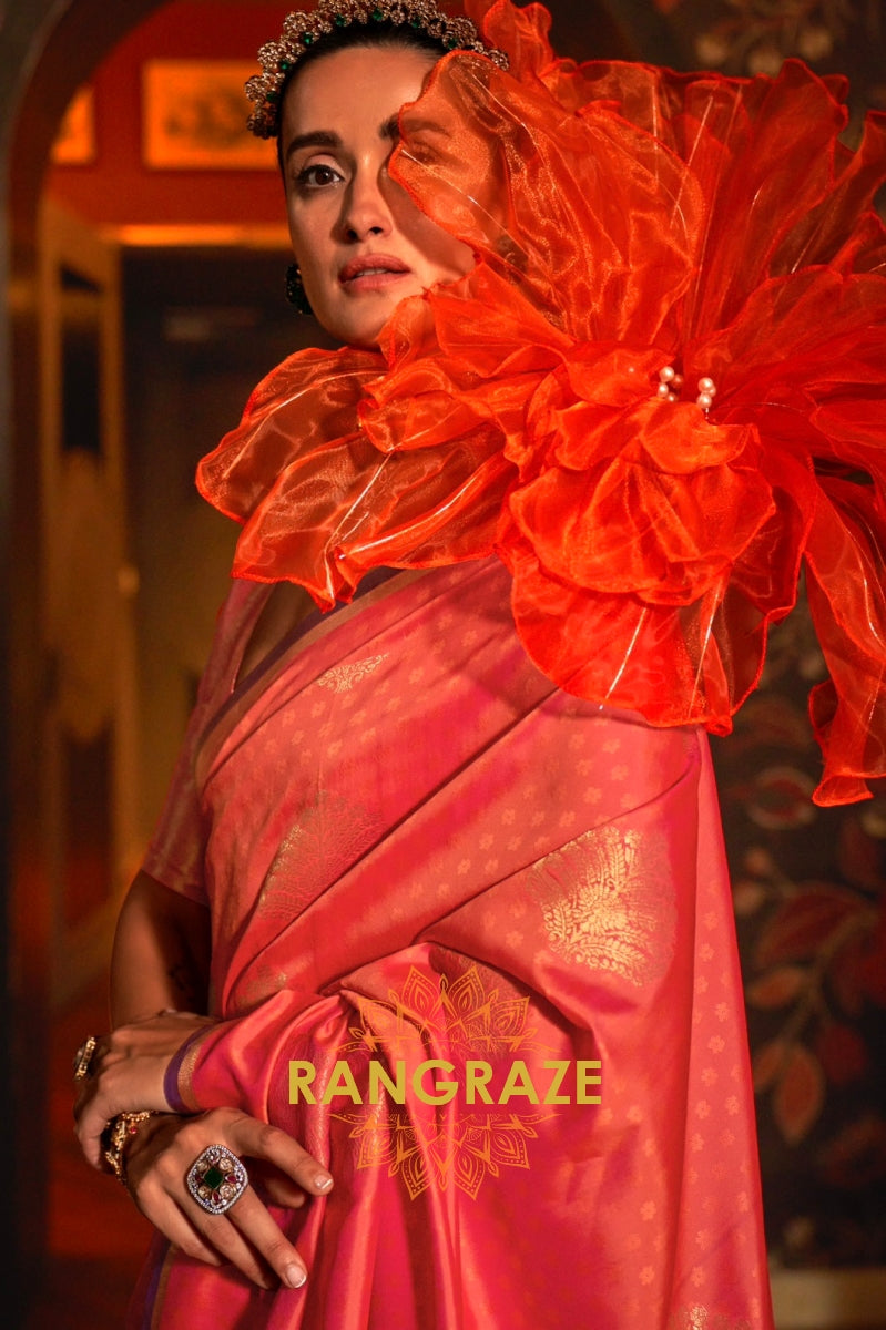 Ruby Blossom Banarasi Handwoven Silk Saree