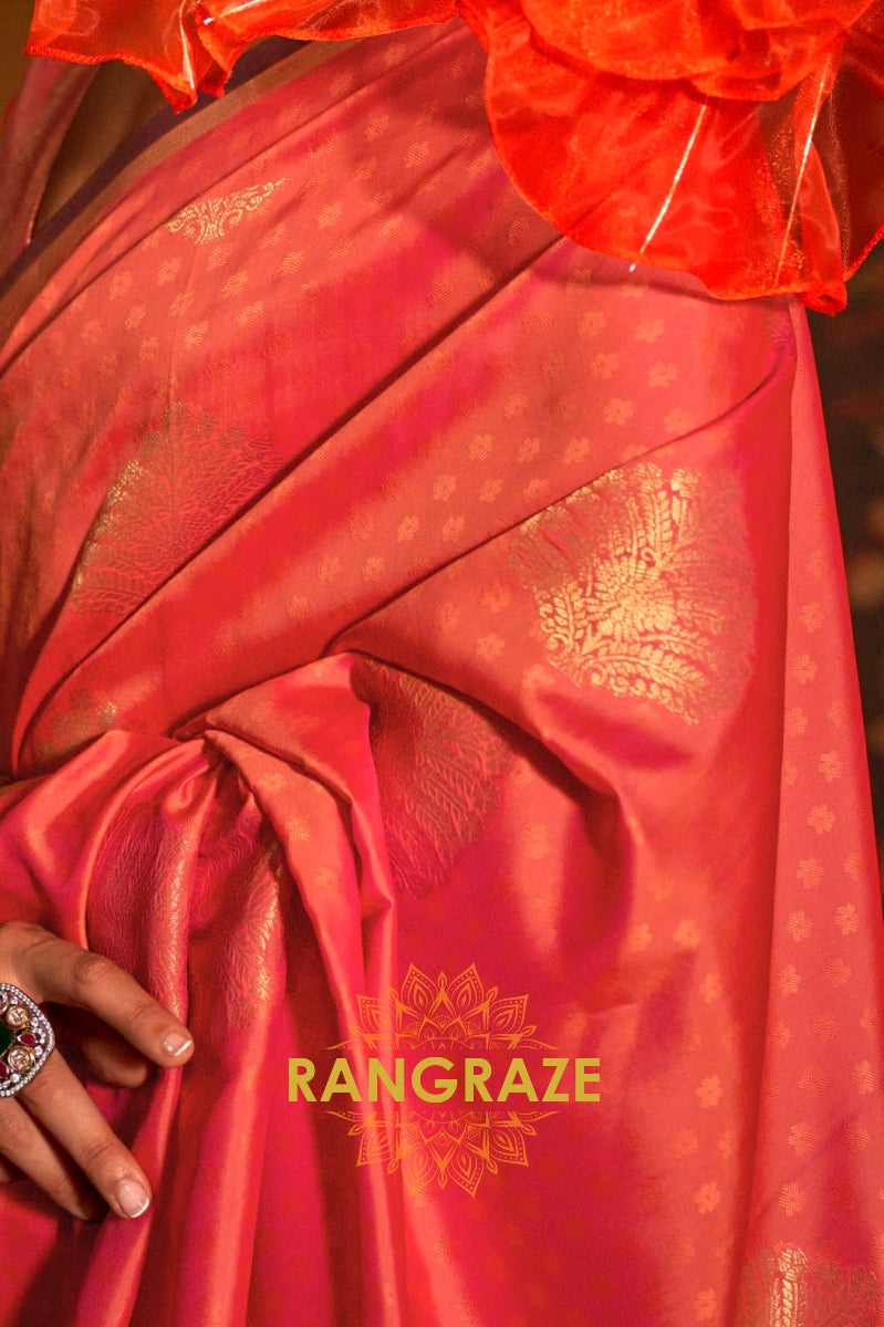 Ruby Blossom Banarasi Handwoven Silk Saree