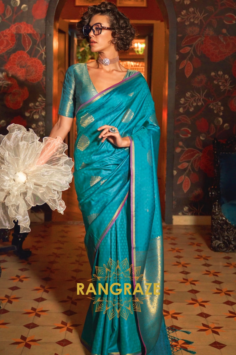 Turquoise Enchantment Banarasi Handwoven Silk Saree