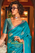 Turquoise Enchantment Banarasi Handwoven Silk Saree