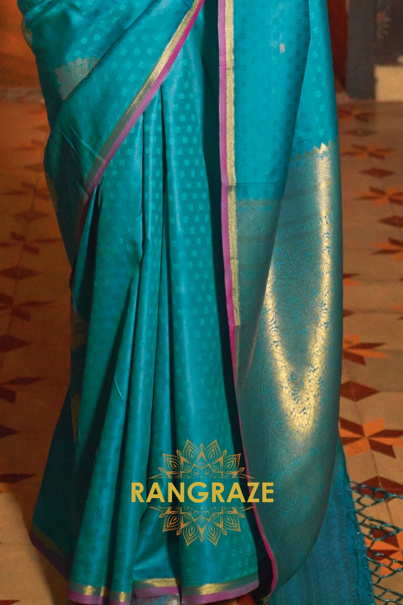 Turquoise Enchantment Banarasi Handwoven Silk Saree