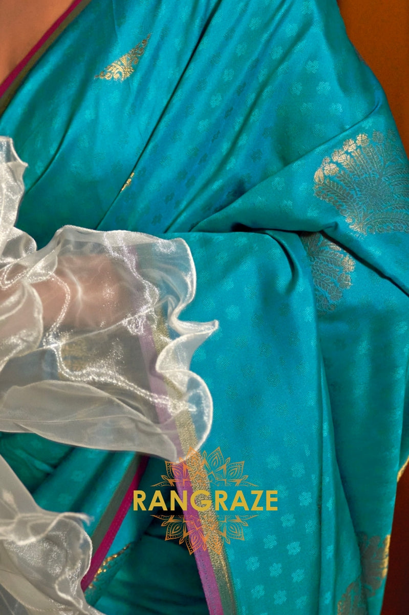 Turquoise Enchantment Banarasi Handwoven Silk Saree
