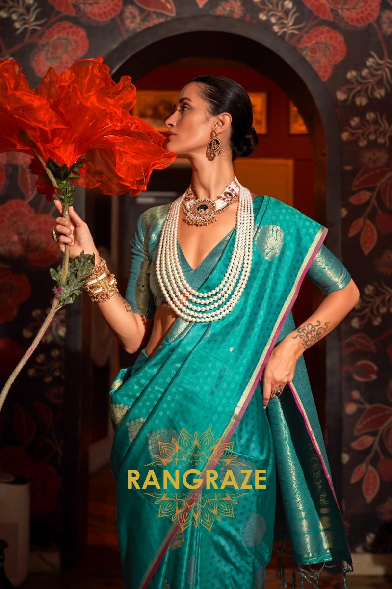 Green Majesty Banarasi Handwoven Silk Saree