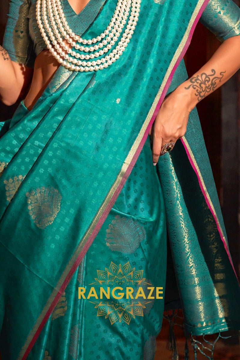 Green Majesty Banarasi Handwoven Silk Saree