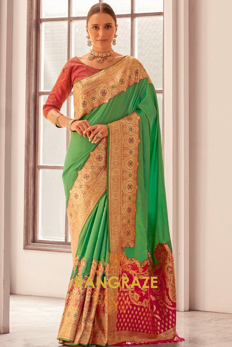 Emerald Blossom Banarasi Silk Saree