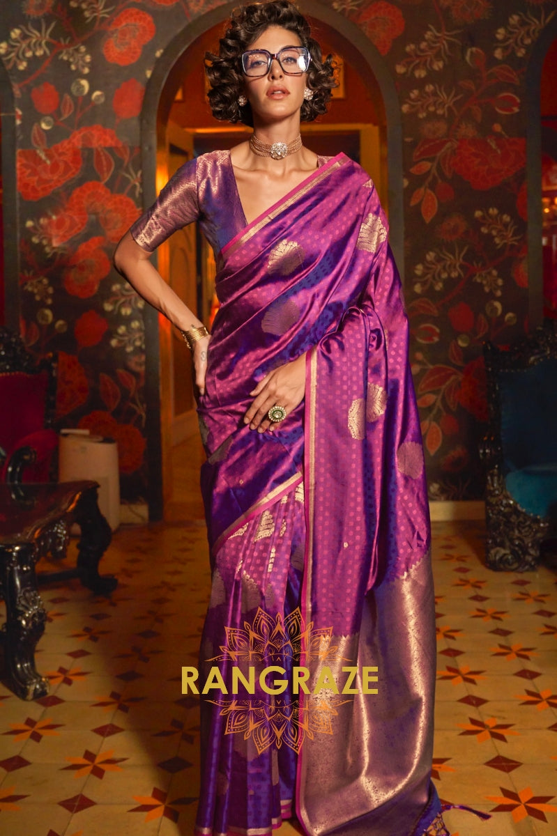 Coral Radiance Banarasi Handwoven Silk Saree