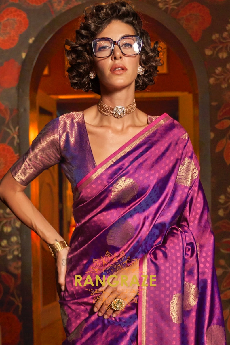 Coral Radiance Banarasi Handwoven Silk Saree