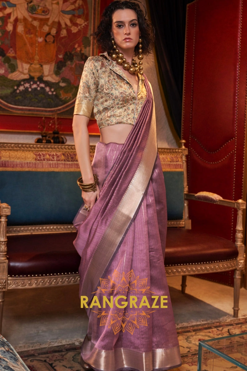 Mauve Royale Handwoven Moss Chiffon Saree