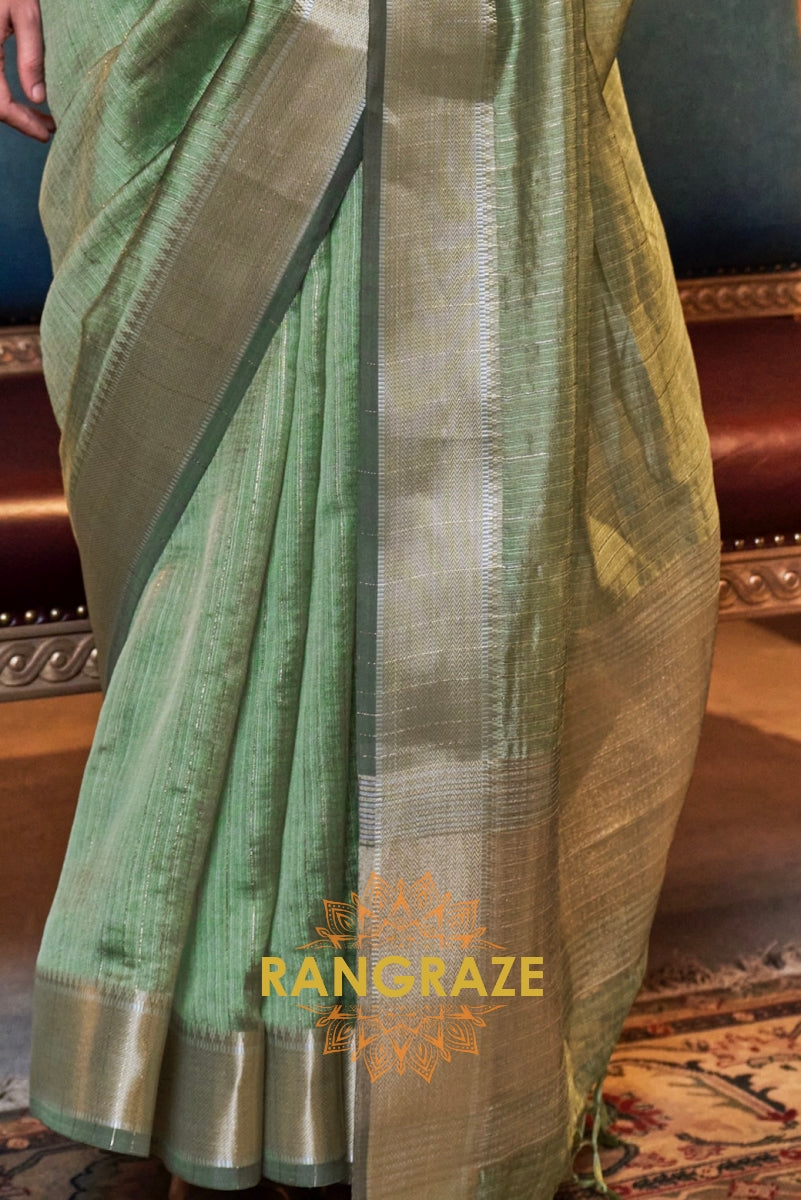 Sage Green Handwoven Moss Chiffon Saree