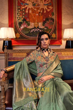 Sage Green Handwoven Moss Chiffon Saree
