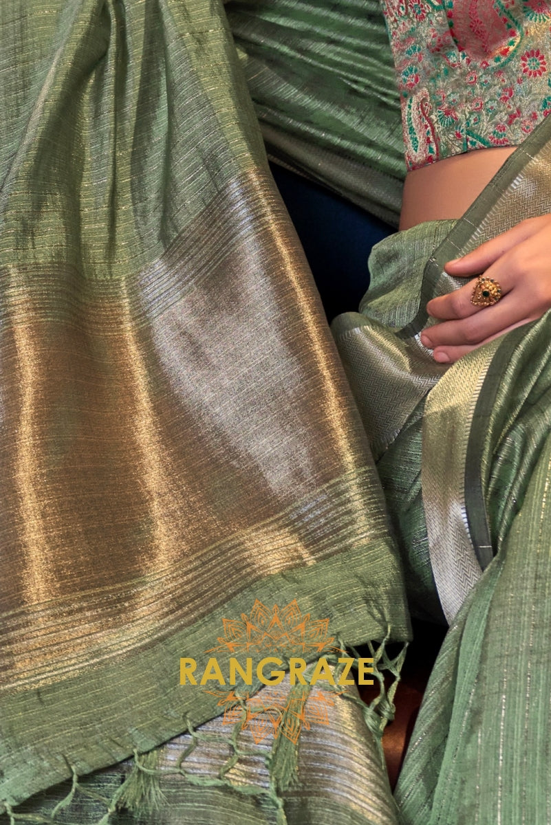 Sage Green Handwoven Moss Chiffon Saree