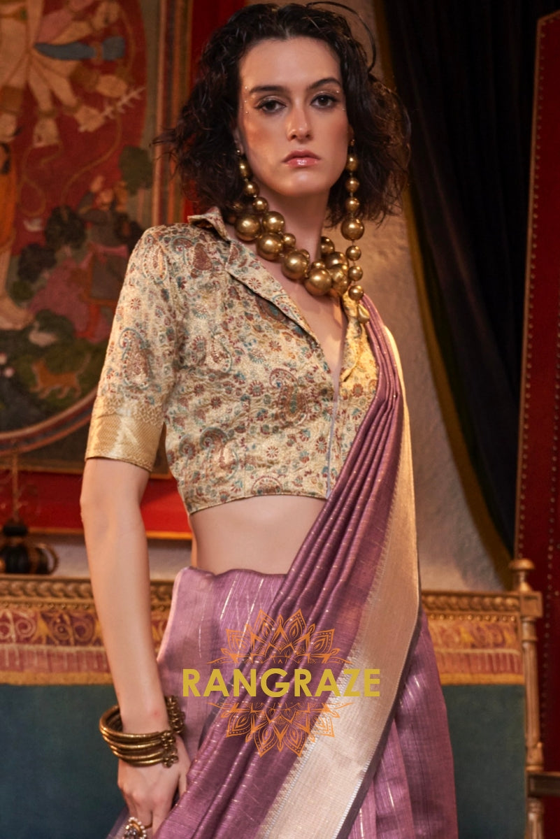 Mauve Royale Handwoven Moss Chiffon Saree