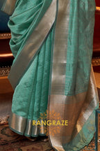 Aqua Elegance Handwoven Moss Chiffon Saree