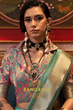 Aqua Elegance Handwoven Moss Chiffon Saree