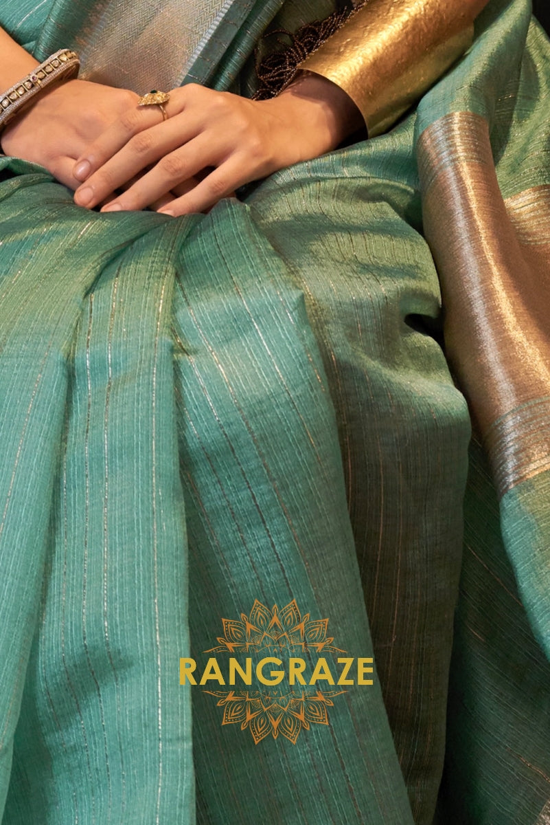 Aqua Elegance Handwoven Moss Chiffon Saree