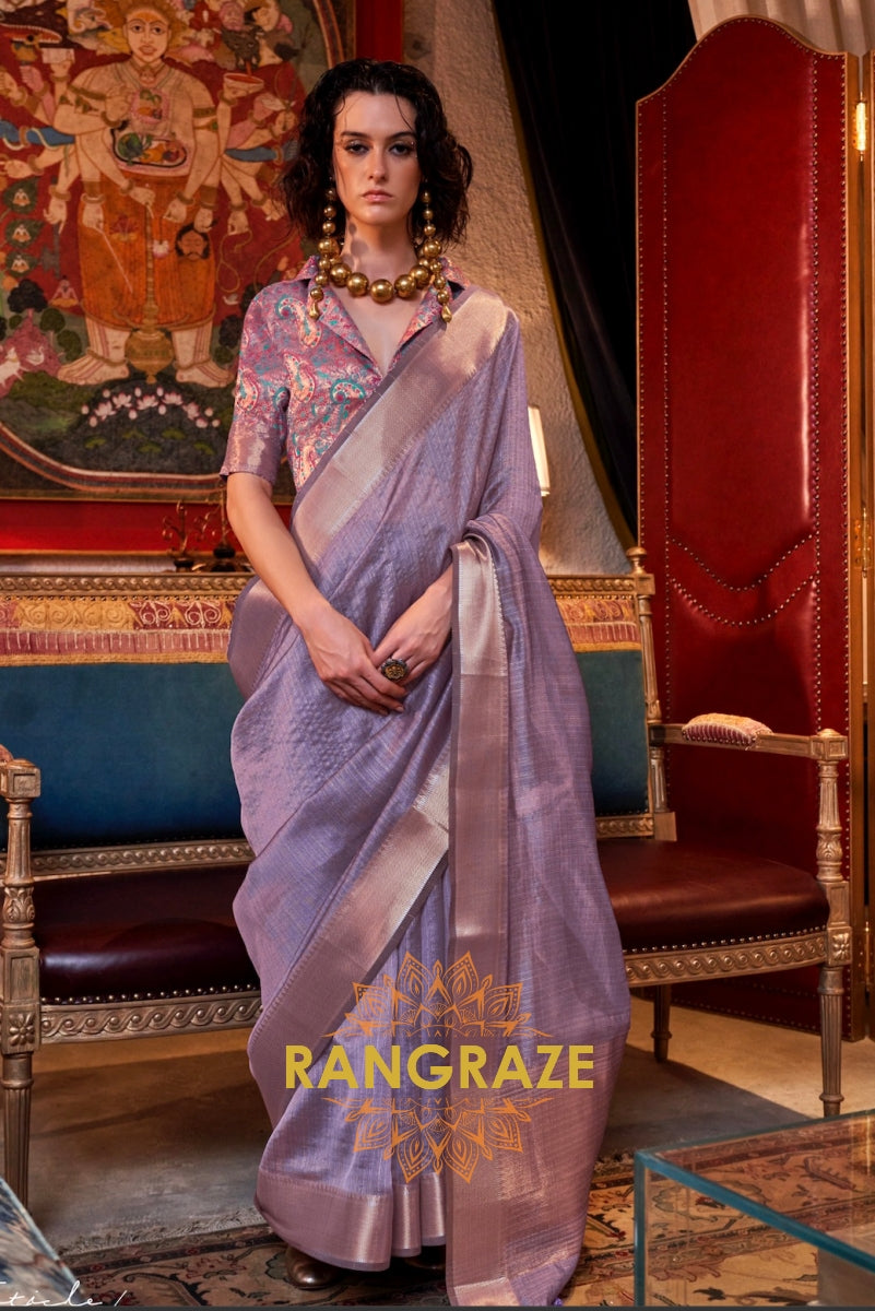 Lavender Bliss Handwoven Moss Chiffon Saree