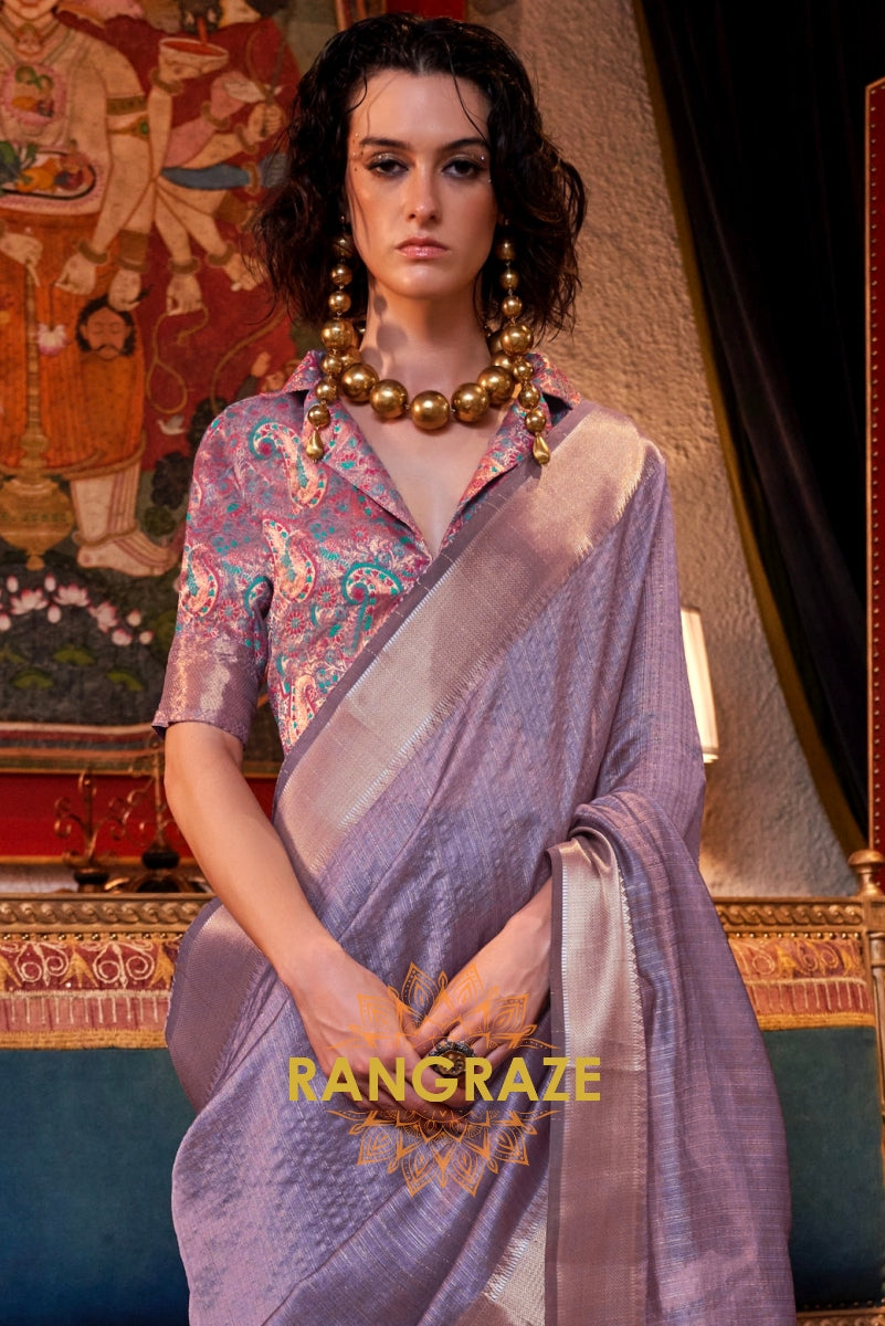 Lavender Bliss Handwoven Moss Chiffon Saree