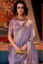 Lavender Bliss Handwoven Moss Chiffon Saree