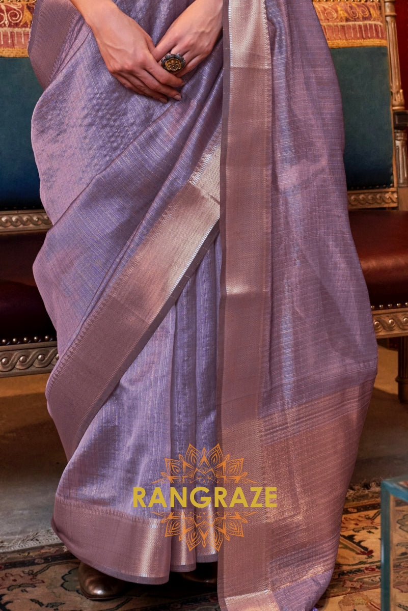 Lavender Bliss Handwoven Moss Chiffon Saree