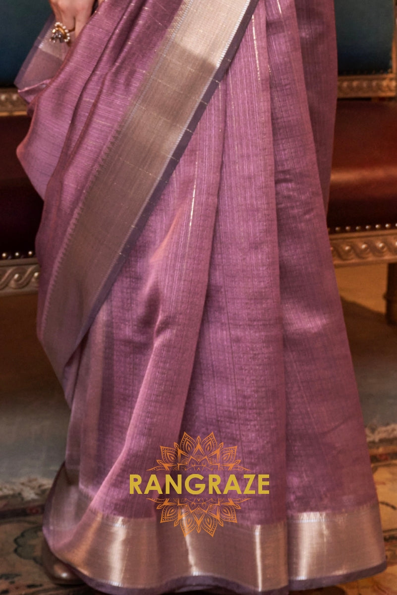 Mauve Royale Handwoven Moss Chiffon Saree