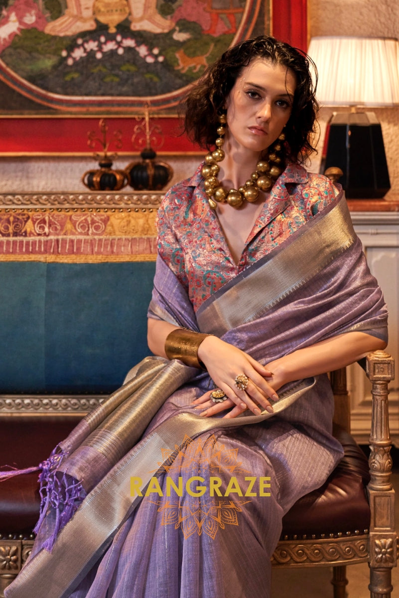 Lavender Bliss Handwoven Moss Chiffon Saree