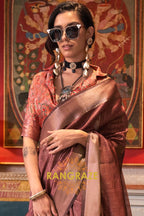 Dusty Rose Handwoven Moss Chiffon Saree